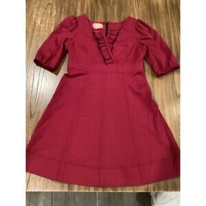 PHOEBE COUTURE A line Burgandy stitch detail short sleeve mini swing dress sz 10